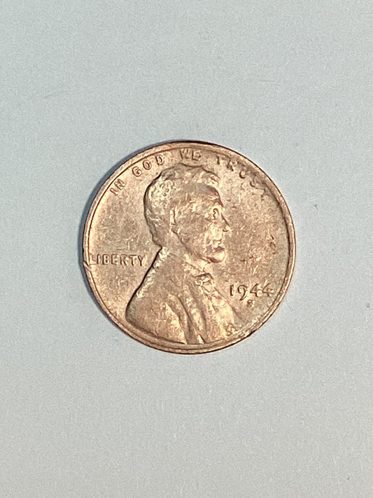 1944-S Lincoln Wheat Cent WW II Circulated Very Fine Coin Rim Error "L" (Liberty)