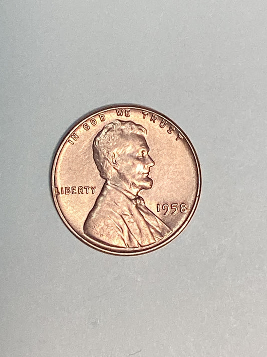 1958 Lincoln Wheat Cent About Uncirculated Coin Rim Error "L" (Liberty)