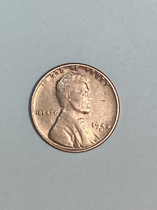 1945-D Lincoln Wheat Cent Circulated Very Fine Coin Rim Error "L" (Liberty)