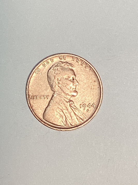 1944-S Lincoln Wheat Cent WW II Circulated Extremely Fine Coin Rim Error "L" (Liberty)