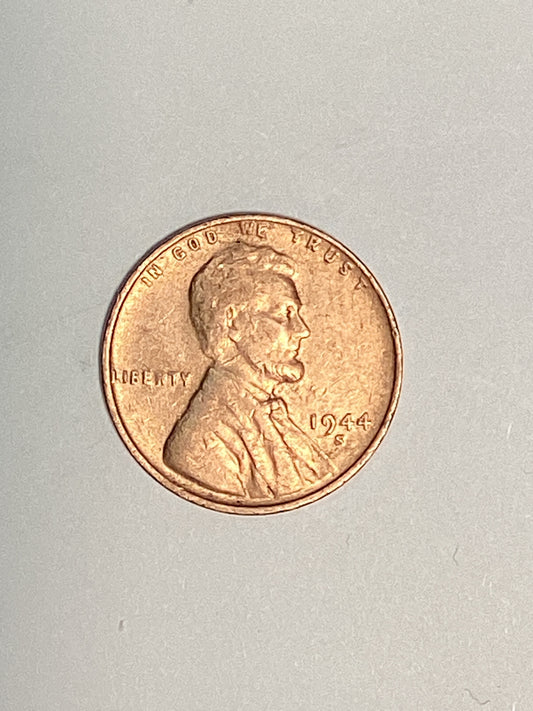 1944-S Lincoln Wheat Cent WW II Circulated Extremely Fine Coin Rim Error "L" (Liberty)