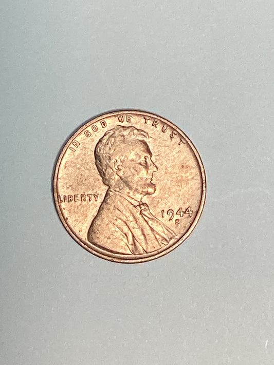 1944-S Lincoln Wheat Cent WW II Circulated Extremely Fine Coin Rim Error "L" (Liberty)