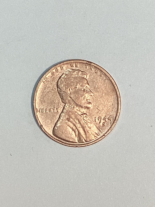 1944-S Lincoln Wheat Cent WW II Circulated Very Fine Coin Rim Error "L" (Liberty)