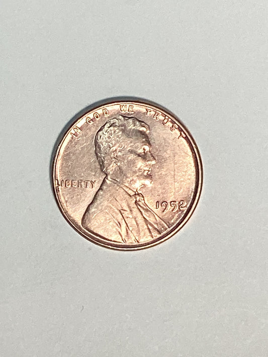 1952 Lincoln Wheat Cent About Uncirculated Coin Error "L" (Liberty)